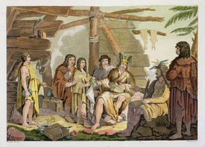 Indianere, der handler med La Perouse i Canada (farvegravering)